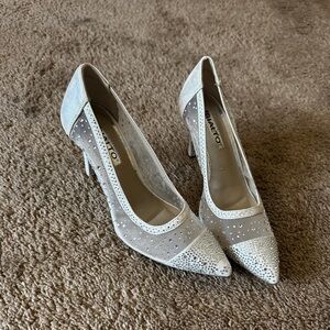 White and silver sparkly diamond heels #partyshoes